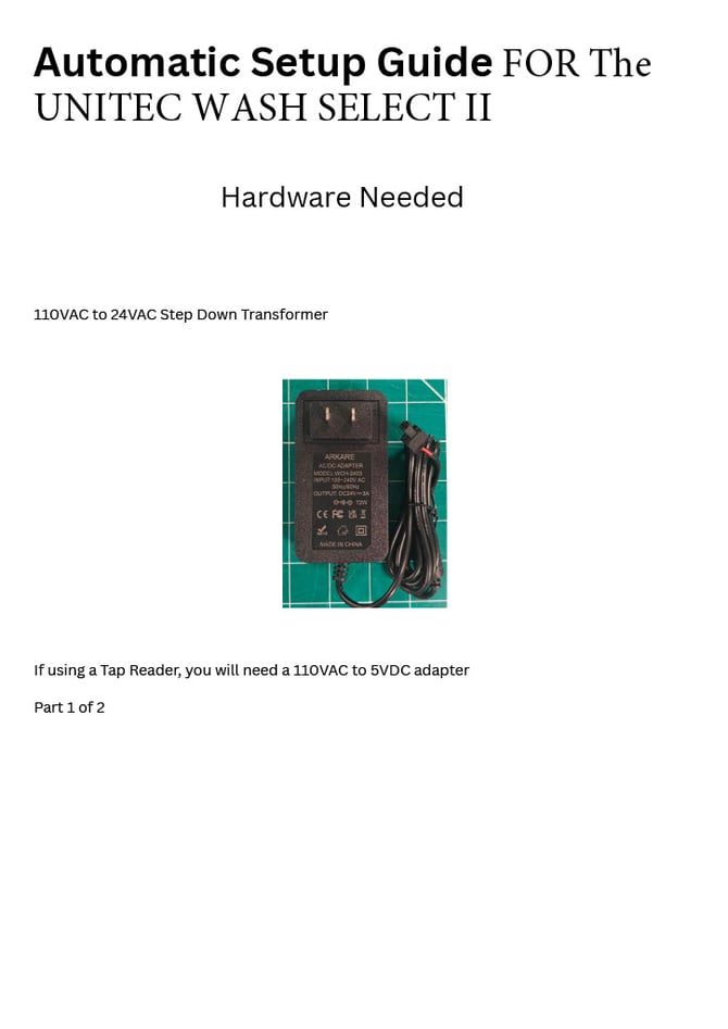 REV 4 Automatic Setup Guide For The Unitec Wash Select II - 1